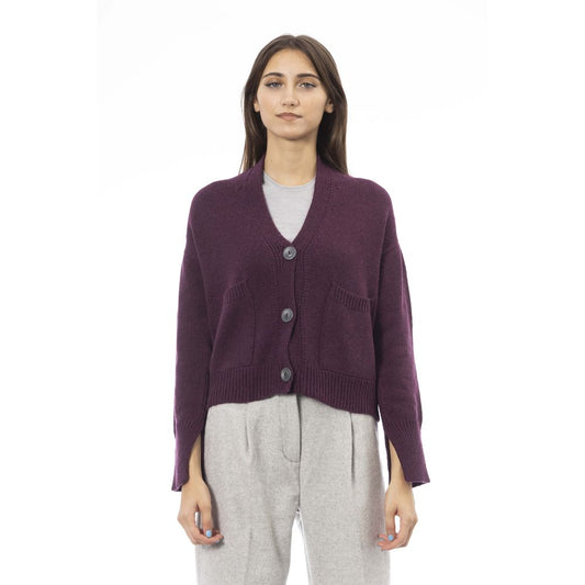 Alpha Studio Cardigan en laine mérinos bordeaux pour femme