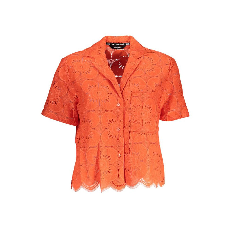 Desigual Orange Cotton Shirt - Élégant Haut à Manches Courtes