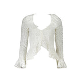 Desigual White Cotton Shirt - Long Sleeve Blouse with V Neckline