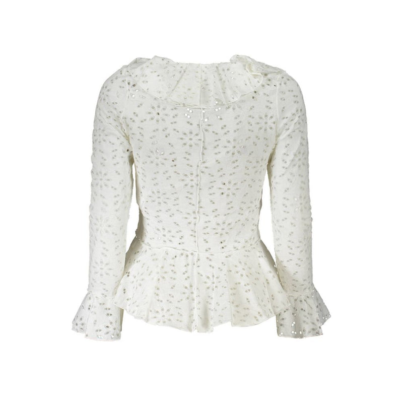 Desigual White Cotton Shirt - Long Sleeve Blouse with V Neckline