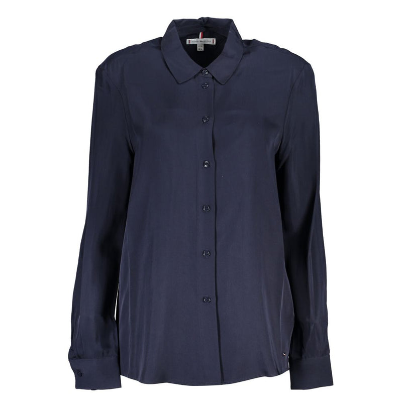 Chemise en Viscose Bleue Tommy Hilfiger - Manches Longues Col Italien