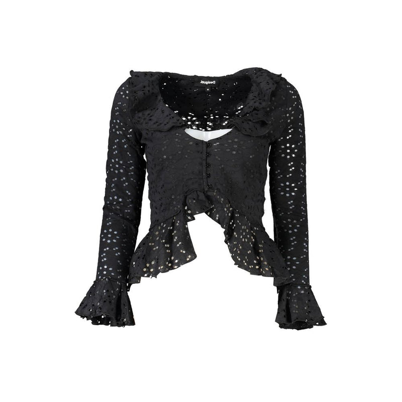 Desigual Black Cotton Shirt - Long Sleeve V-Neck Blouse
