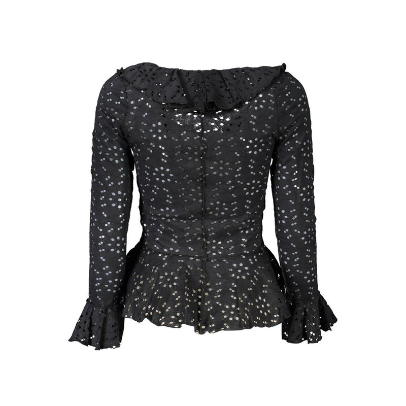 Desigual Black Cotton Shirt - Long Sleeve V-Neck Blouse