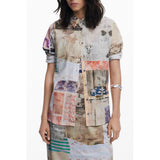Chemise en Coton Beige Desigual - Manches Longues avec Col Italien