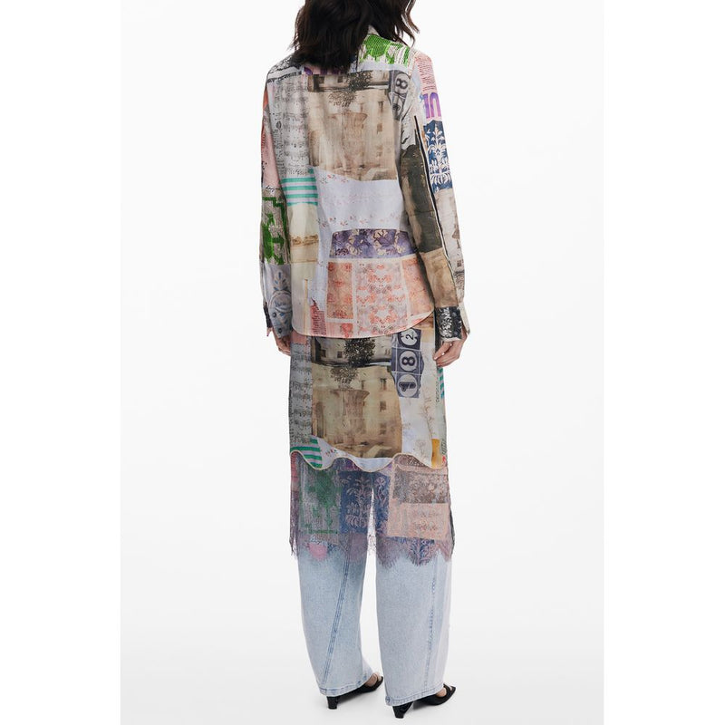 Chemise en Coton Beige Desigual - Manches Longues avec Col Italien