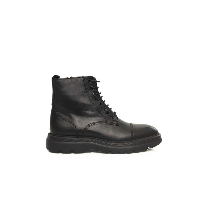 Cerruti 1881 Black Cowhide Boot - Elegant Lace-Up Design
