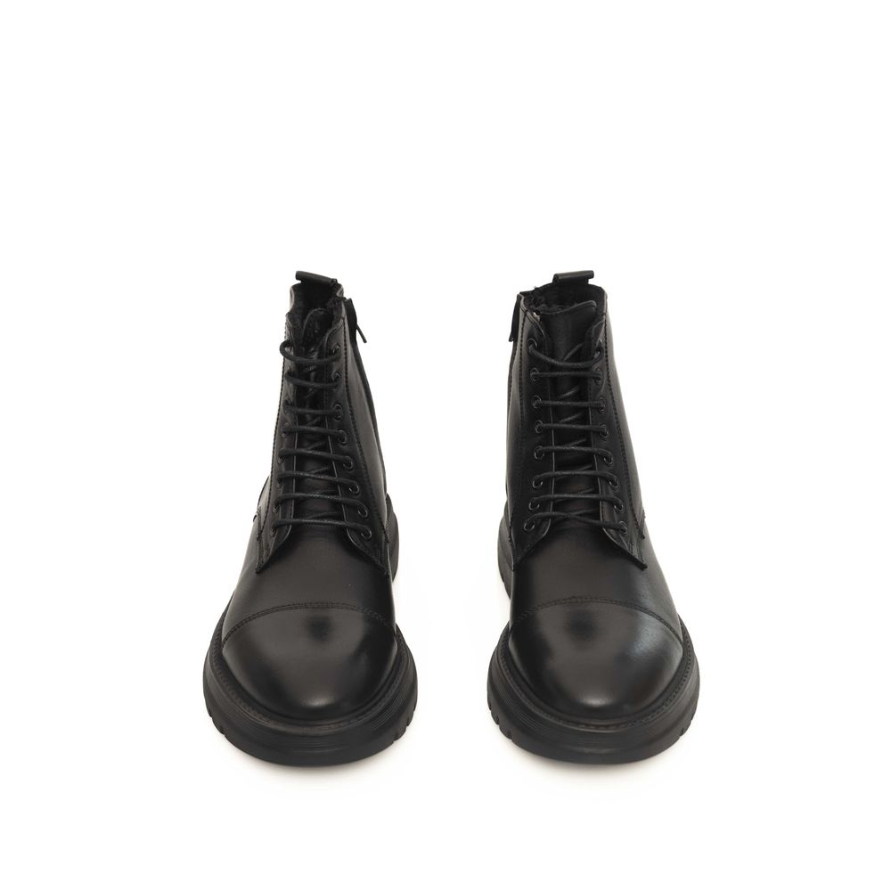 Cerruti 1881 Black Cowhide Boot - Elegant Lace-Up Design