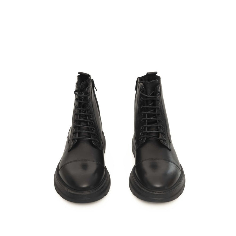 Cerruti 1881 Black Cowhide Boot - Elegant Lace-Up Design
