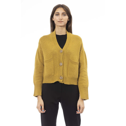 Alpha Studio Cardigan en laine mérinos jaune pour femme