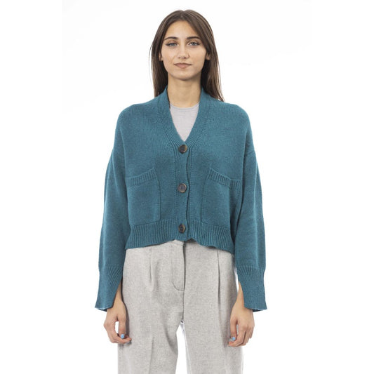 Alpha Studio Cardigan pour femme en laine mérinos bleu sarcelle