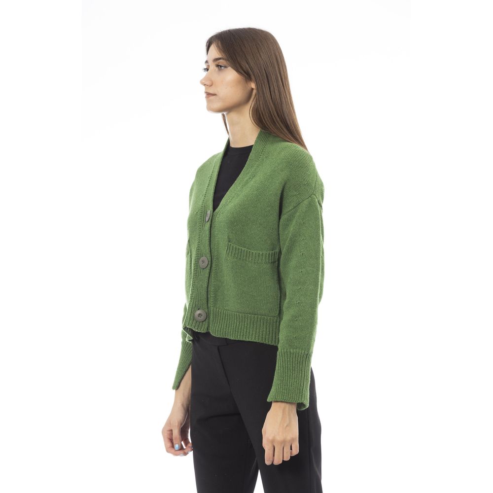 Alpha Studio Cardigan en laine mérinos verte pour femme