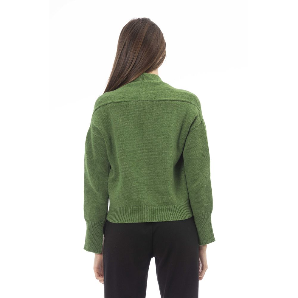 Alpha Studio Cardigan en laine mérinos verte pour femme