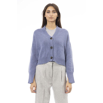 Alpha Studio Lichtblauwe Merinowollen Cardigan voor Dames