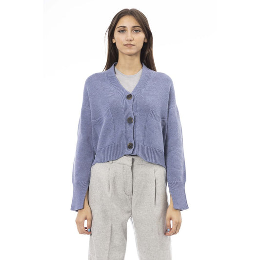 Alpha Studio Lichtblauwe Merinowollen Cardigan voor Dames