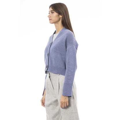 Alpha Studio Lichtblauwe Merinowollen Cardigan voor Dames