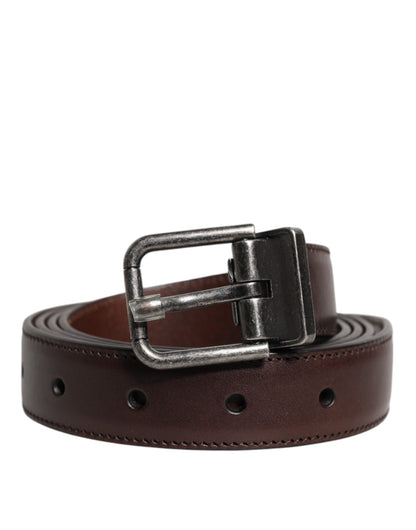 Dolce &amp; Gabbana leren riem in donkerbruin met antiek zilveren gesp