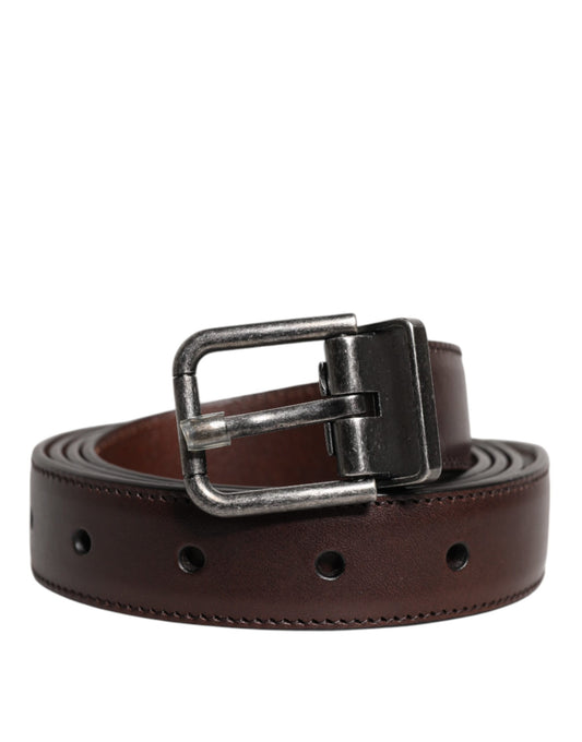Dolce &amp; Gabbana leren riem in donkerbruin met antiek zilveren gesp