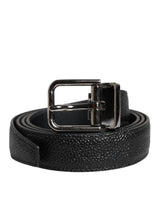 Ceinture homme en cuir noir texturé avec boucle argentée en métal de Dolce &amp; Gabbana