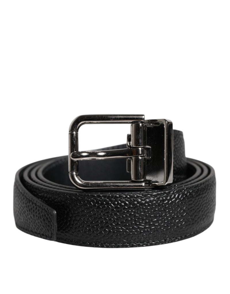 Dolce &amp; Gabbana leren herengordel met zilveren gesp, zwart, met textuur.