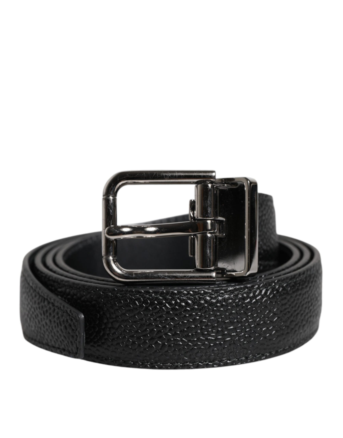 Ceinture homme en cuir noir texturé avec boucle argentée en métal de Dolce &amp; Gabbana