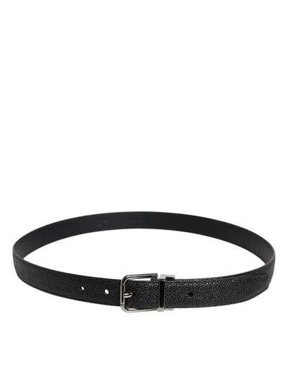 Dolce &amp; Gabbana leren herengordel met zilveren gesp, zwart, met textuur.