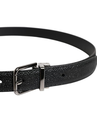 Dolce &amp; Gabbana leren herengordel met zilveren gesp, zwart, met textuur.