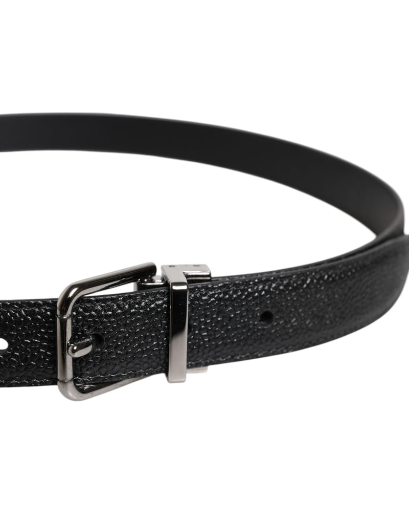 Dolce &amp; Gabbana leren herengordel met zilveren gesp, zwart, met textuur.
