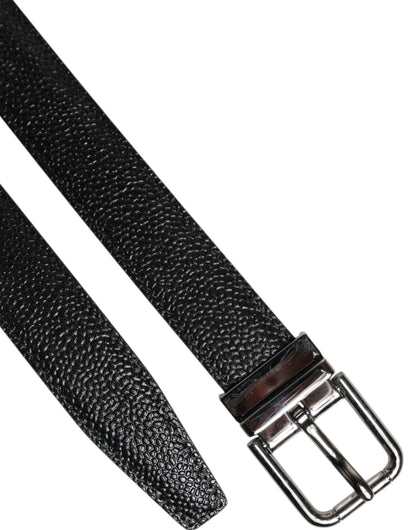Dolce &amp; Gabbana leren herengordel met zilveren gesp, zwart, met textuur.