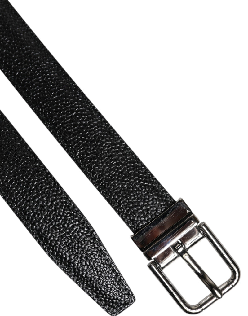 Dolce &amp; Gabbana leren herengordel met zilveren gesp, zwart, met textuur.