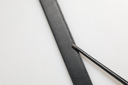 Dolce &amp; Gabbana leren herengordel met zilveren gesp, zwart, met textuur.