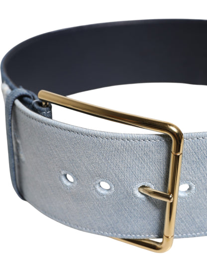 Dolce &amp; Gabbana Blauwe, tweekleurige denim riem met gouden metalen gesp