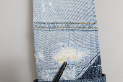 Dolce &amp; Gabbana Blauwe, tweekleurige denim riem met gouden metalen gesp
