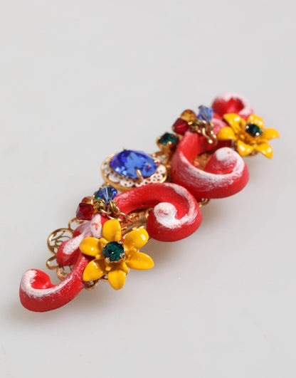 Dolce &amp; Gabbana Multicolor Spring CARRETTO Goud Messing Kristal Haarspeld