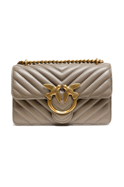 PINKO Grijze leren Love One Mini schoudertas