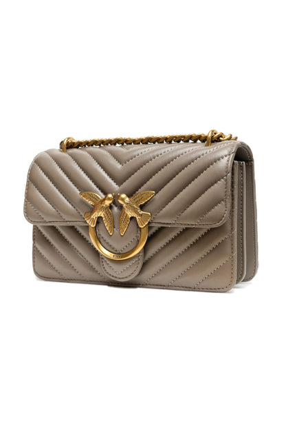 PINKO Grijze leren Love One Mini schoudertas