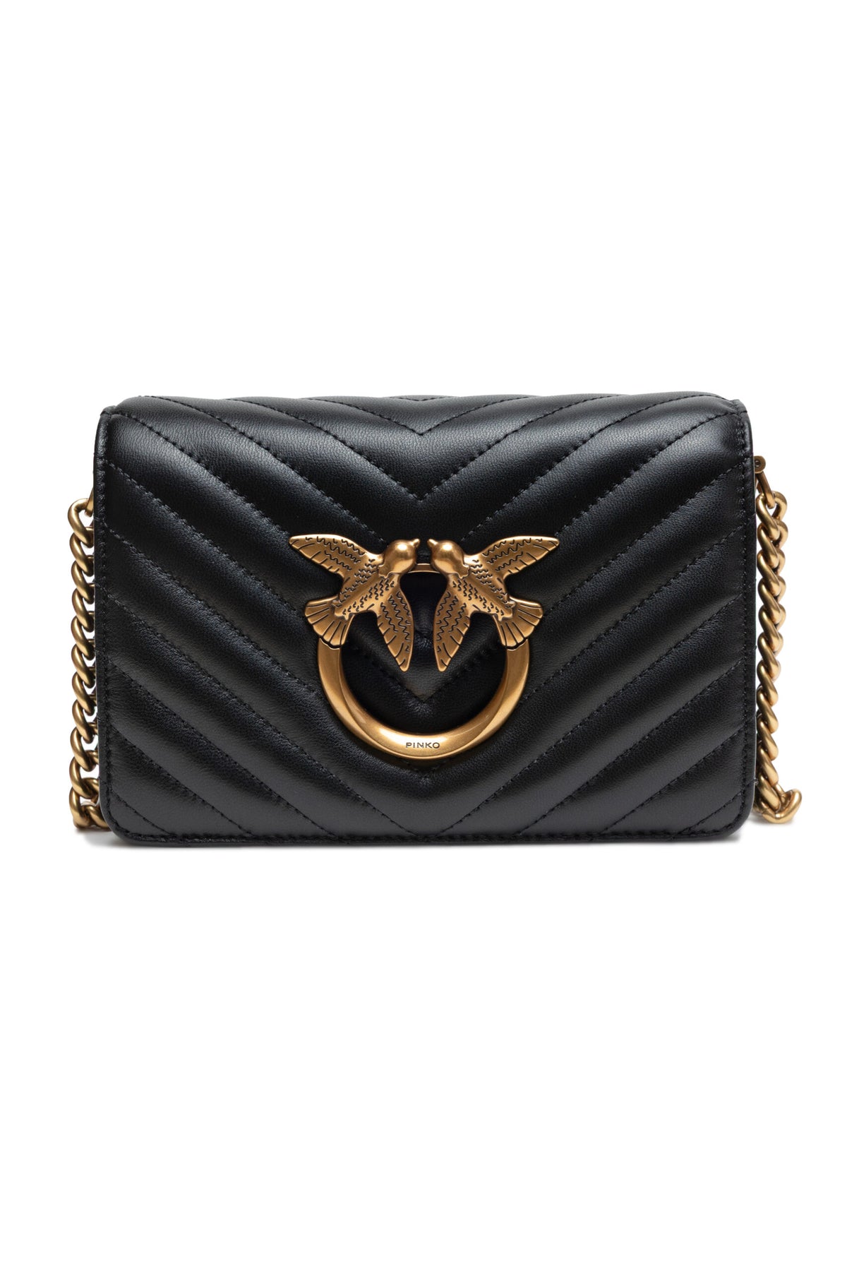 PINKO Love Click Mini Sac à Bandoulière en Cuir Noir
