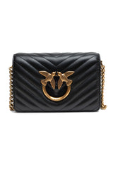 PINKO Love Click Mini Sac à Bandoulière en Cuir Noir