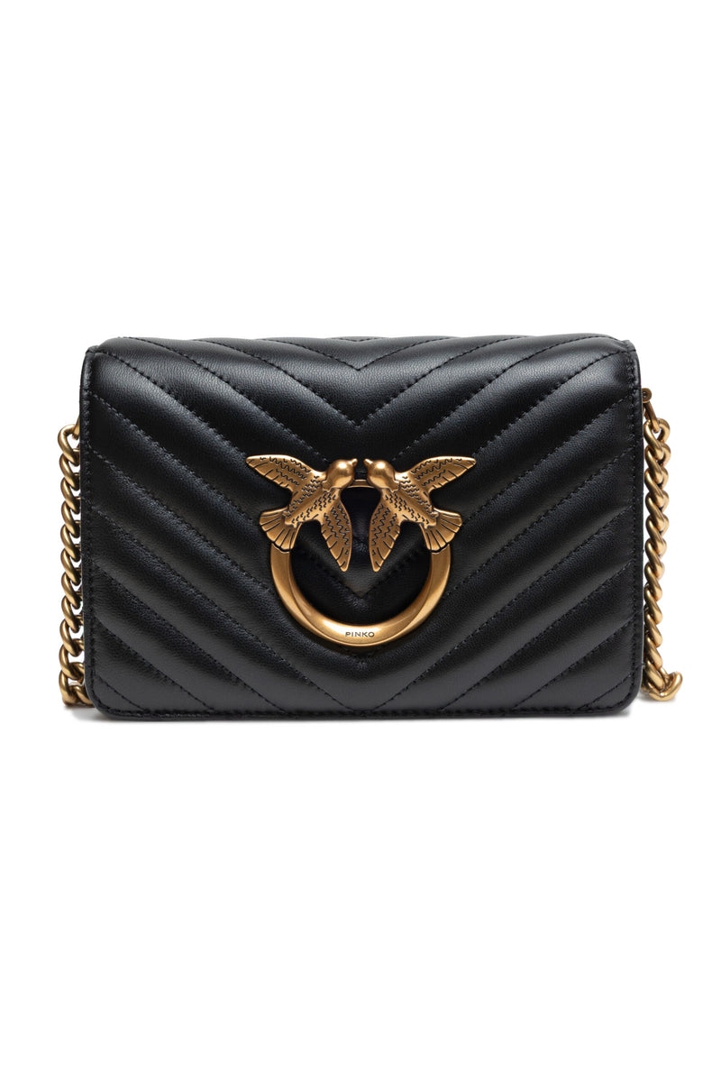 PINKO Love Click Mini Sac à Bandoulière en Cuir Noir