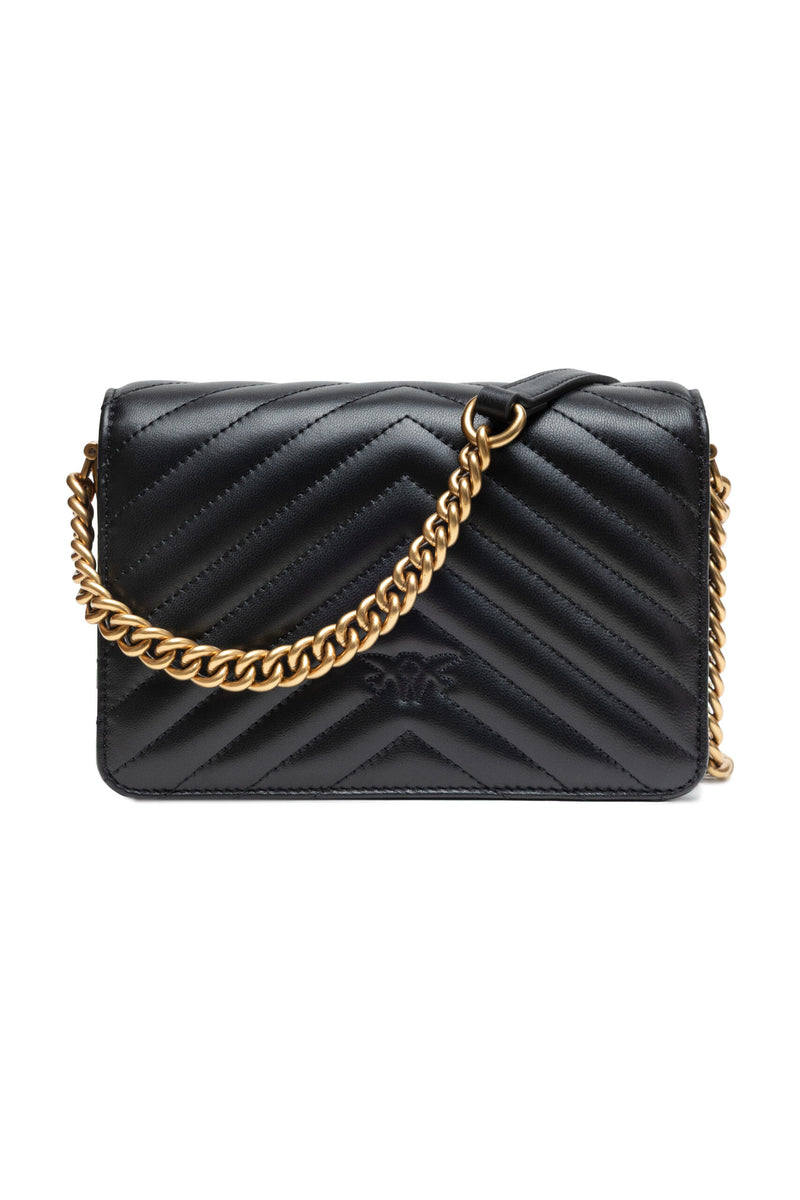 PINKO Love Click Mini Sac à Bandoulière en Cuir Noir