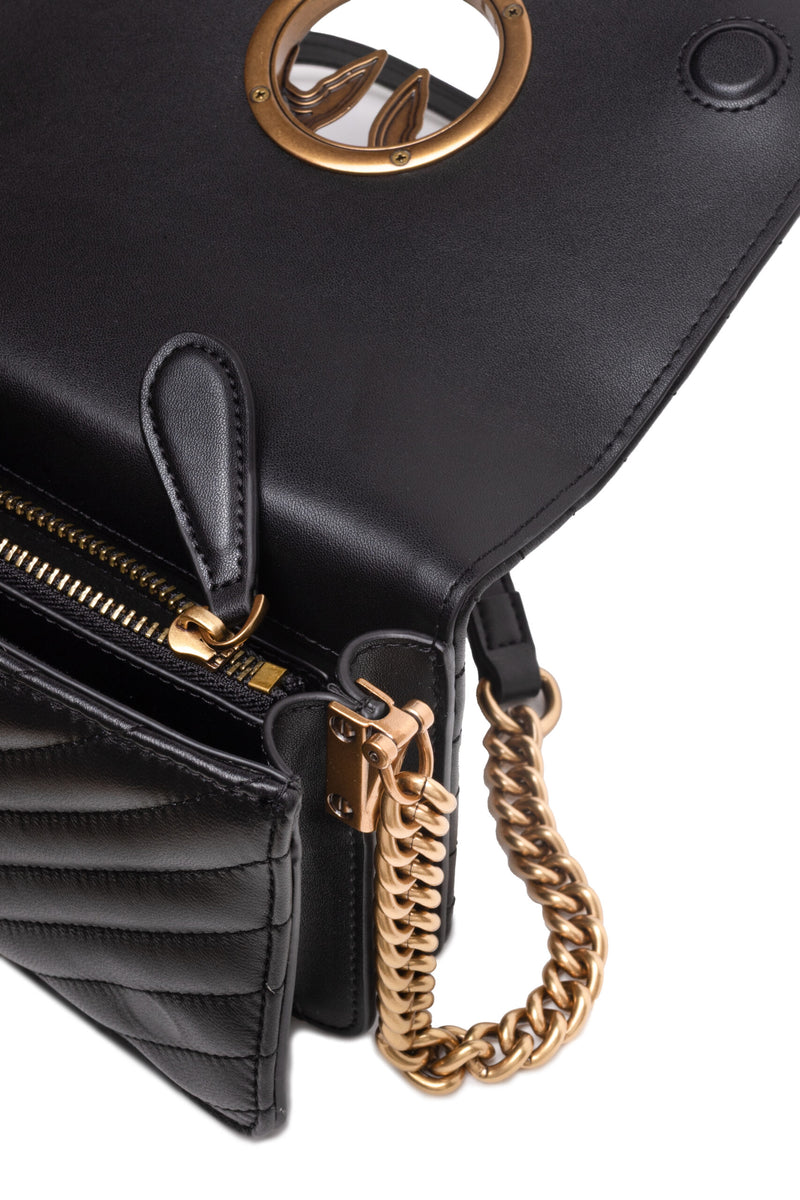 PINKO Love Click Mini Sac à Bandoulière en Cuir Noir