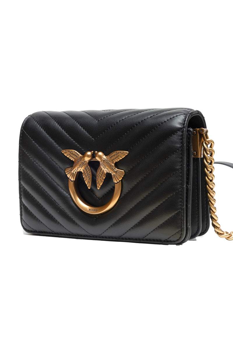 PINKO Love Click Mini Sac à Bandoulière en Cuir Noir