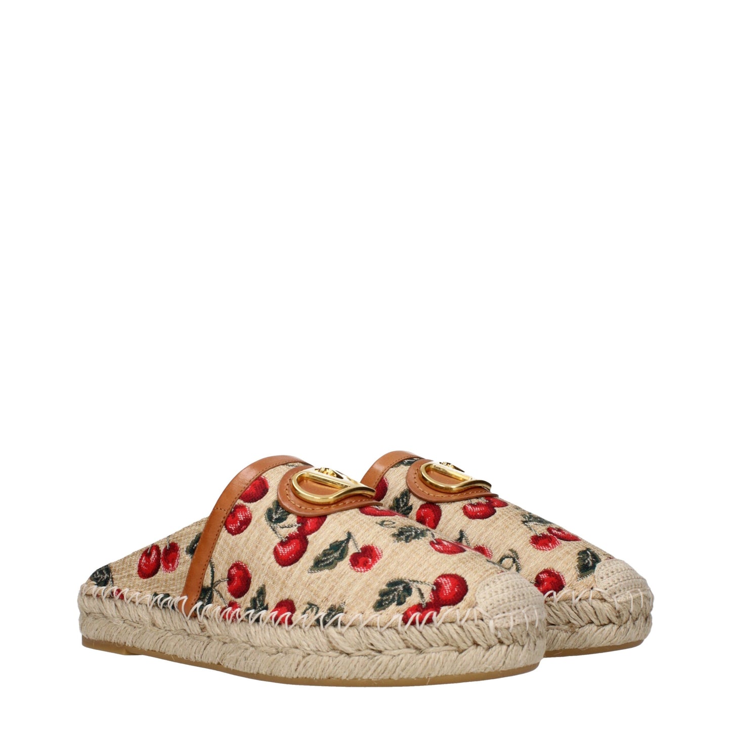 Sandales-nu-pieds en raffia beige Valentino Garavani