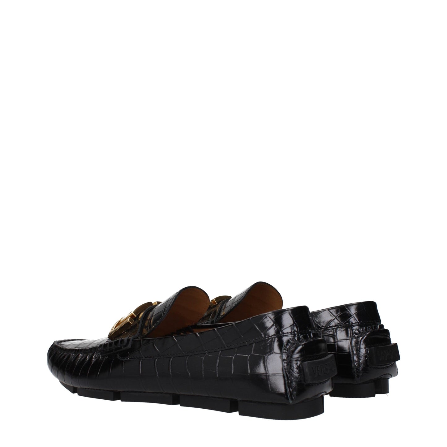 Brogues à enfiler en cuir noir de Versace