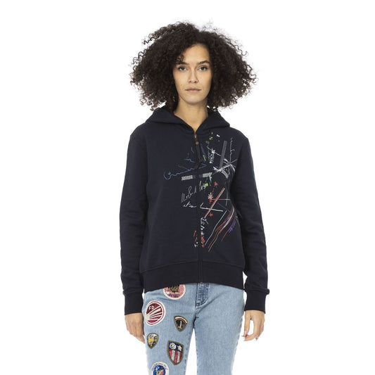 Mr&Mrs Italy Blue Cotton Women Sweatshirt Top - Stylish Comfort