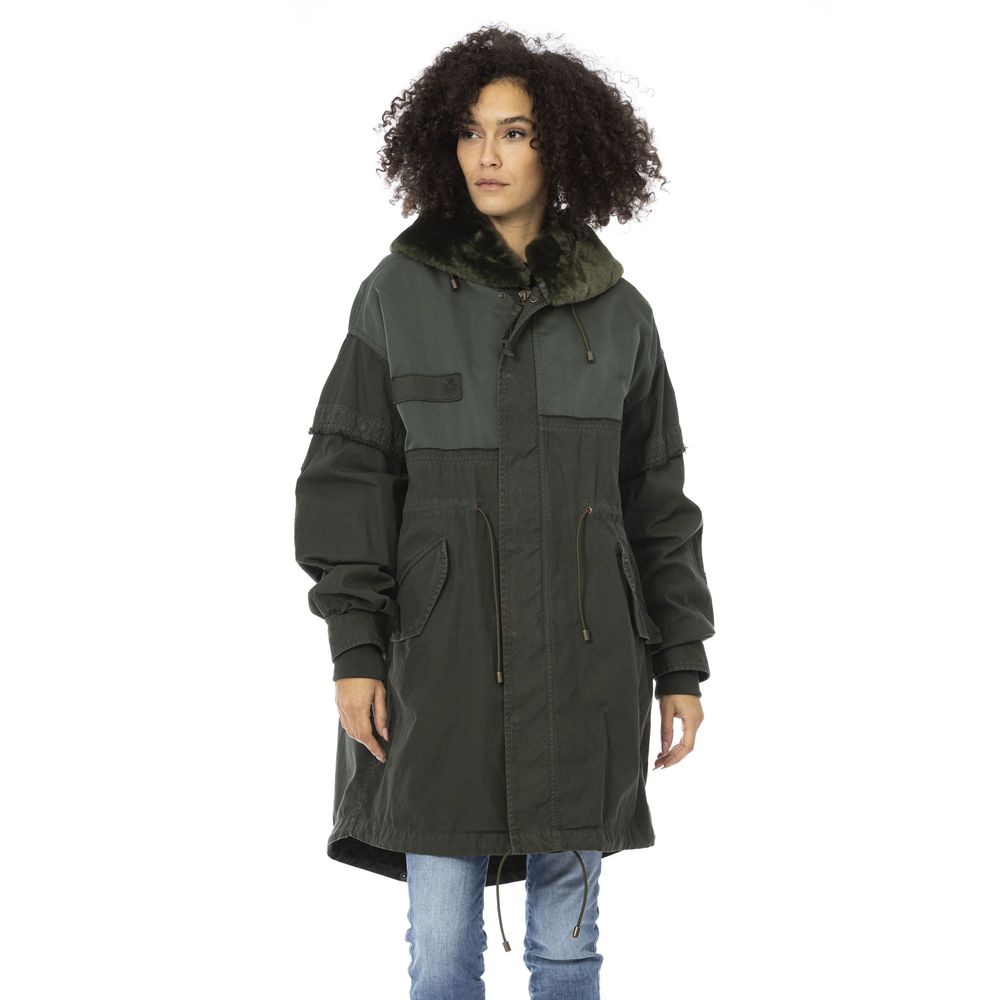 Mr&Mrs Italy Green Cotton Women Parka with Removable Inner Jacket