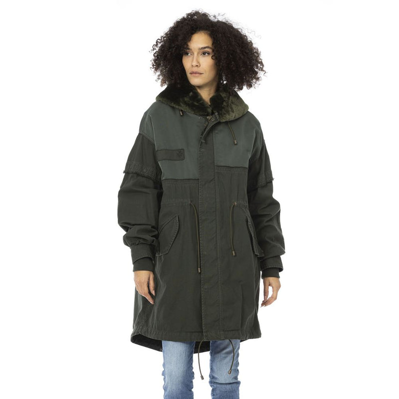 Mr&Mrs Italy Green Cotton Women Parka with Removable Inner Jacket