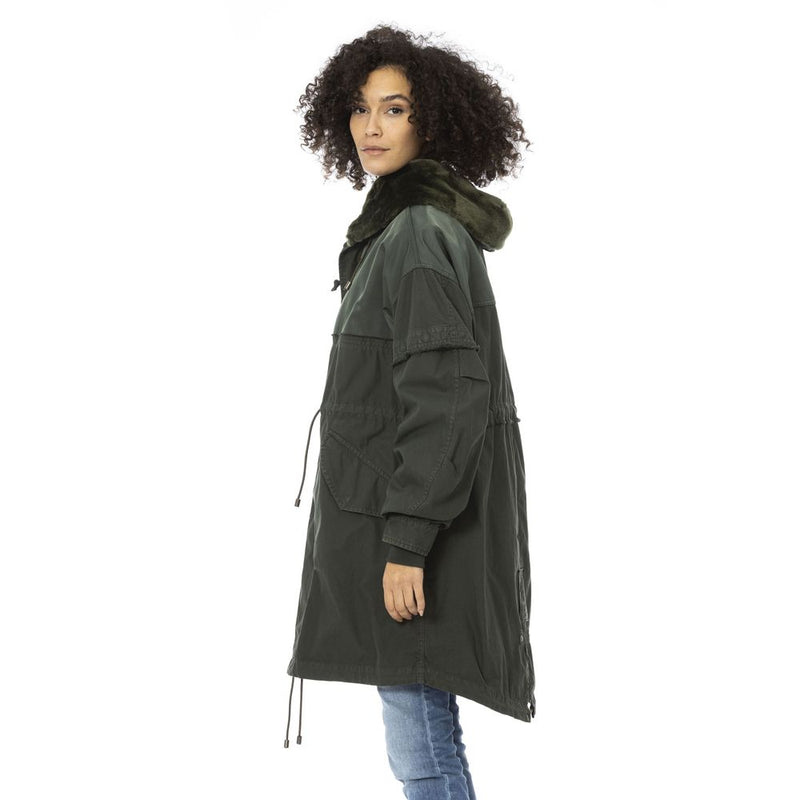 Mr&Mrs Italy Green Cotton Women Parka with Removable Inner Jacket