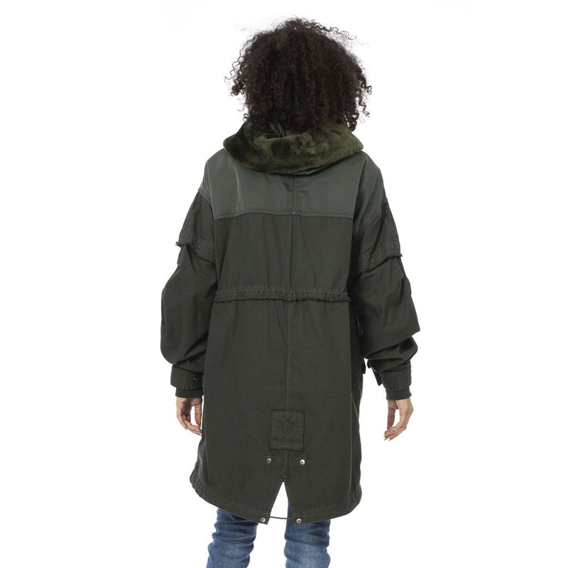 Mr&Mrs Italy Green Cotton Women Parka with Removable Inner Jacket