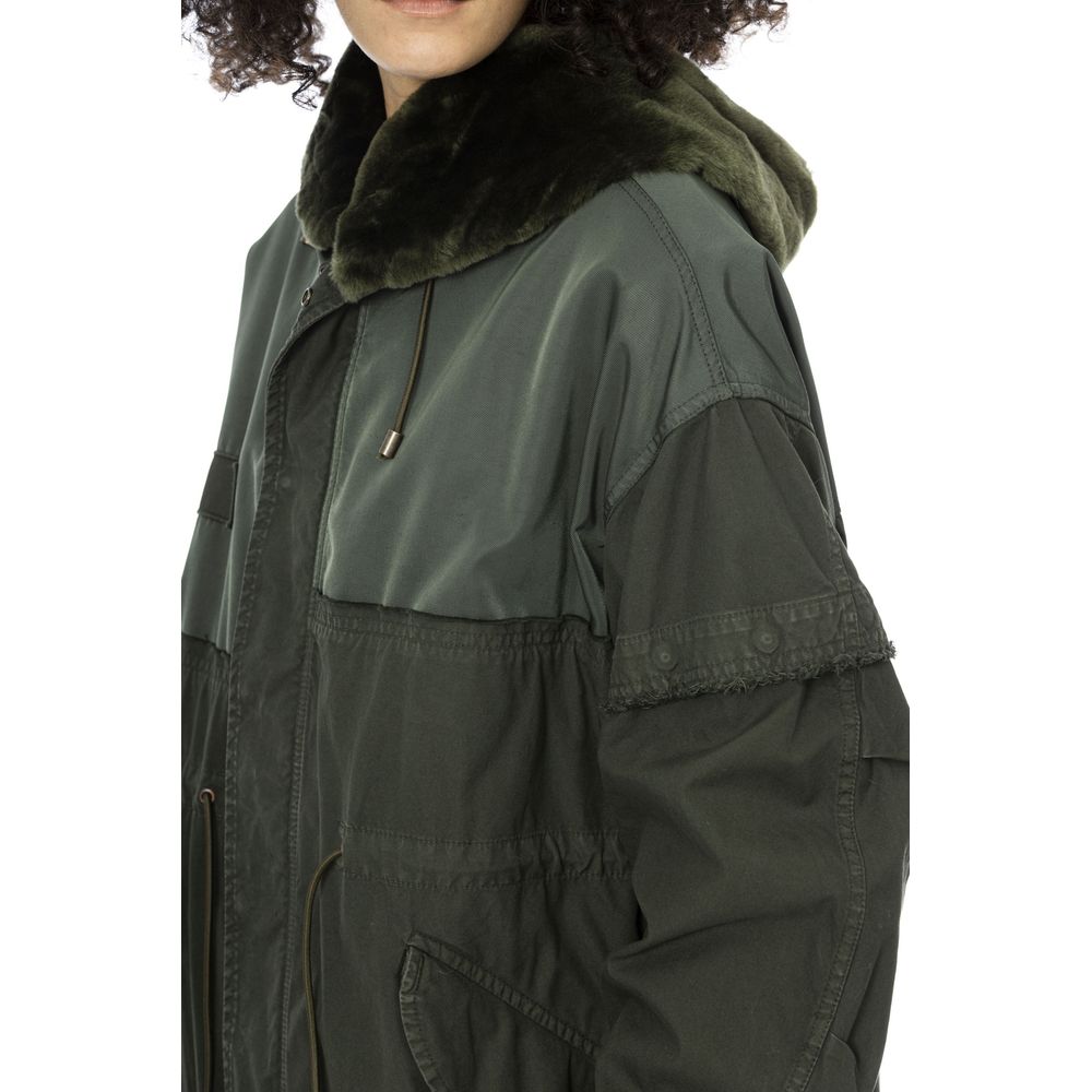 Mr&Mrs Italy Green Cotton Women Parka with Removable Inner Jacket