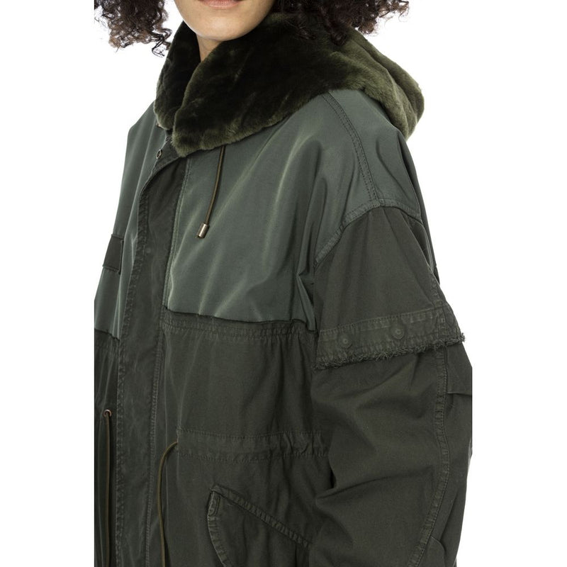 Mr&Mrs Italy Green Cotton Women Parka with Removable Inner Jacket